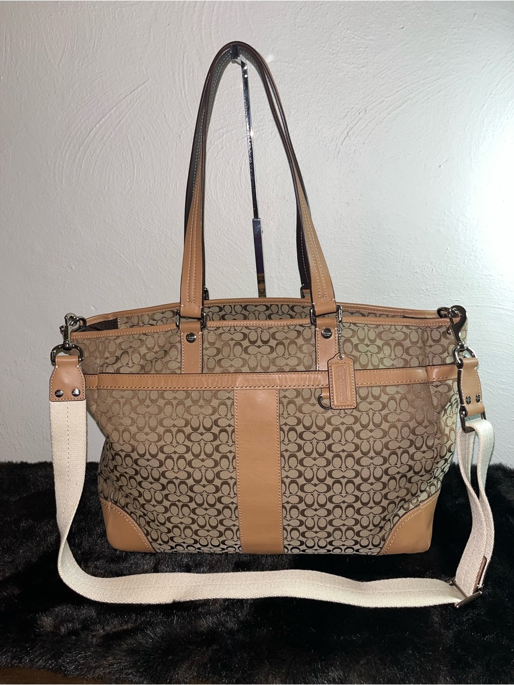 Coach Brown and Beige Signature Canvas Tote - Picture 3 of 14